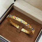 Gemstone Bangle 925 Sterling Silver 18K Gold Plated Multicolor Gemstone Detail