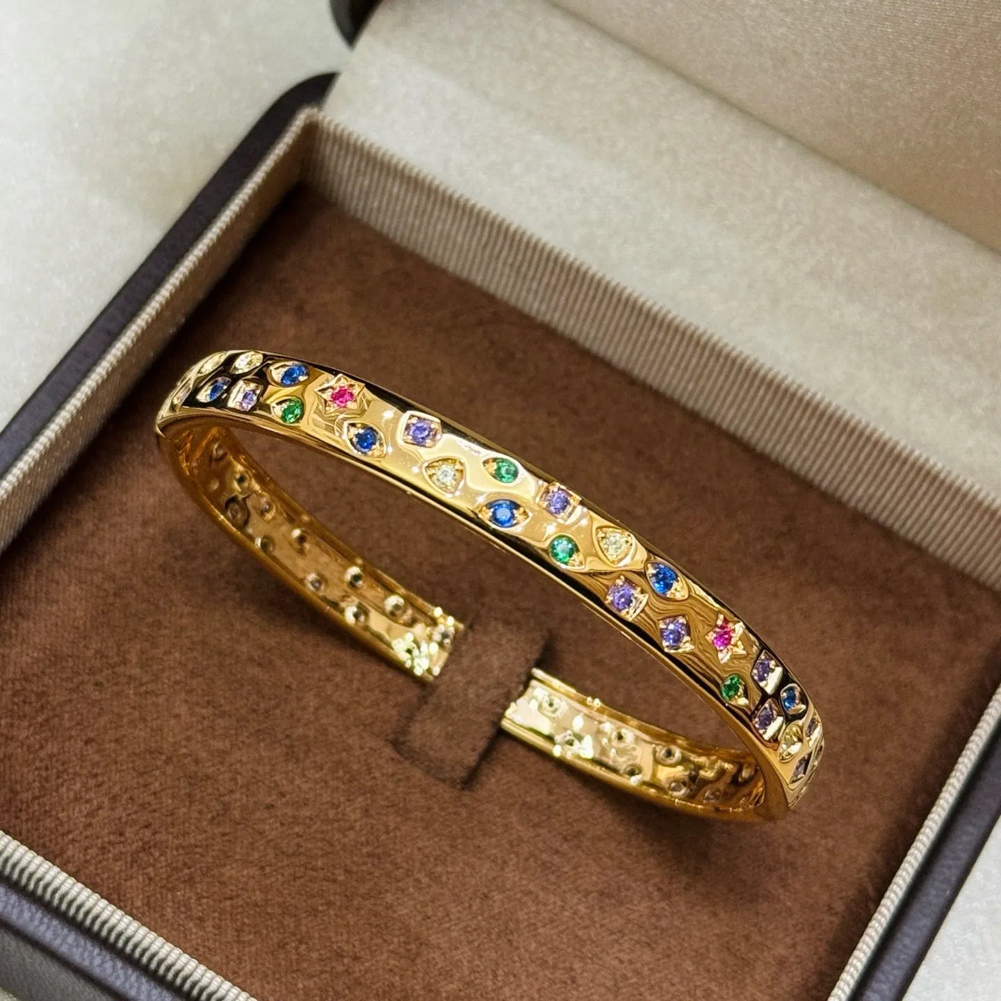 Gemstone Bangle 925 Sterling Silver 18K Gold Plated Multicolor Gemstone Detail