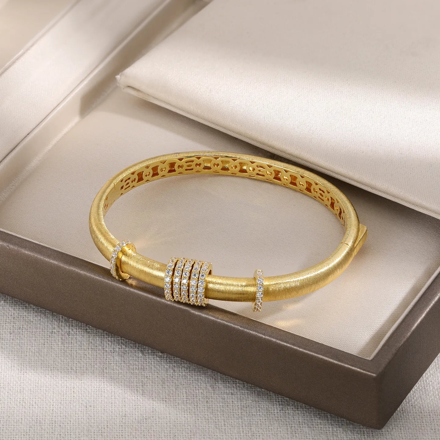 925 Sterling Silver Bangle Brushed Finish Cubic Zirconia Slider Accent