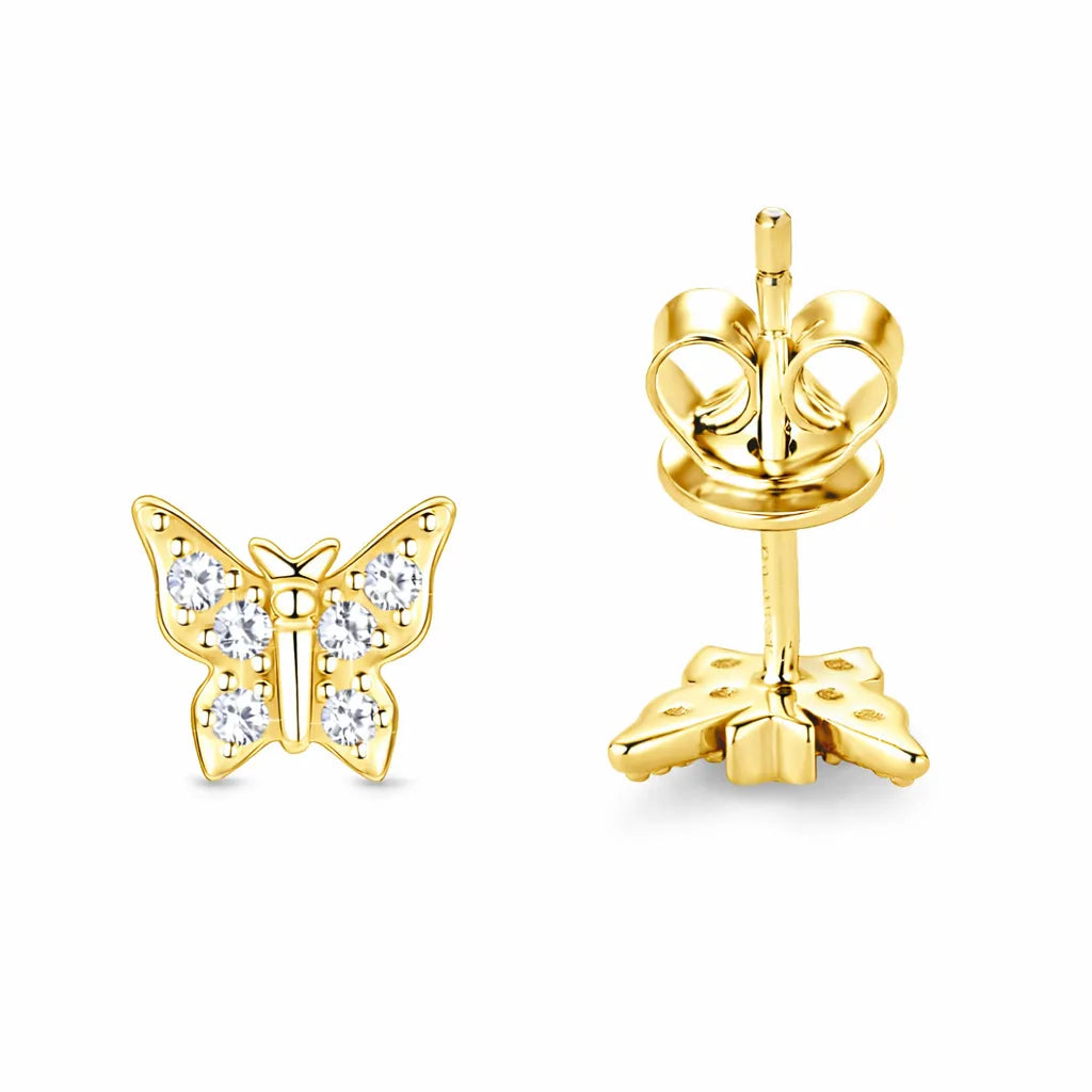 Petite Butterfly Stud Earrings with Moissanite in 925 Sterling Silver