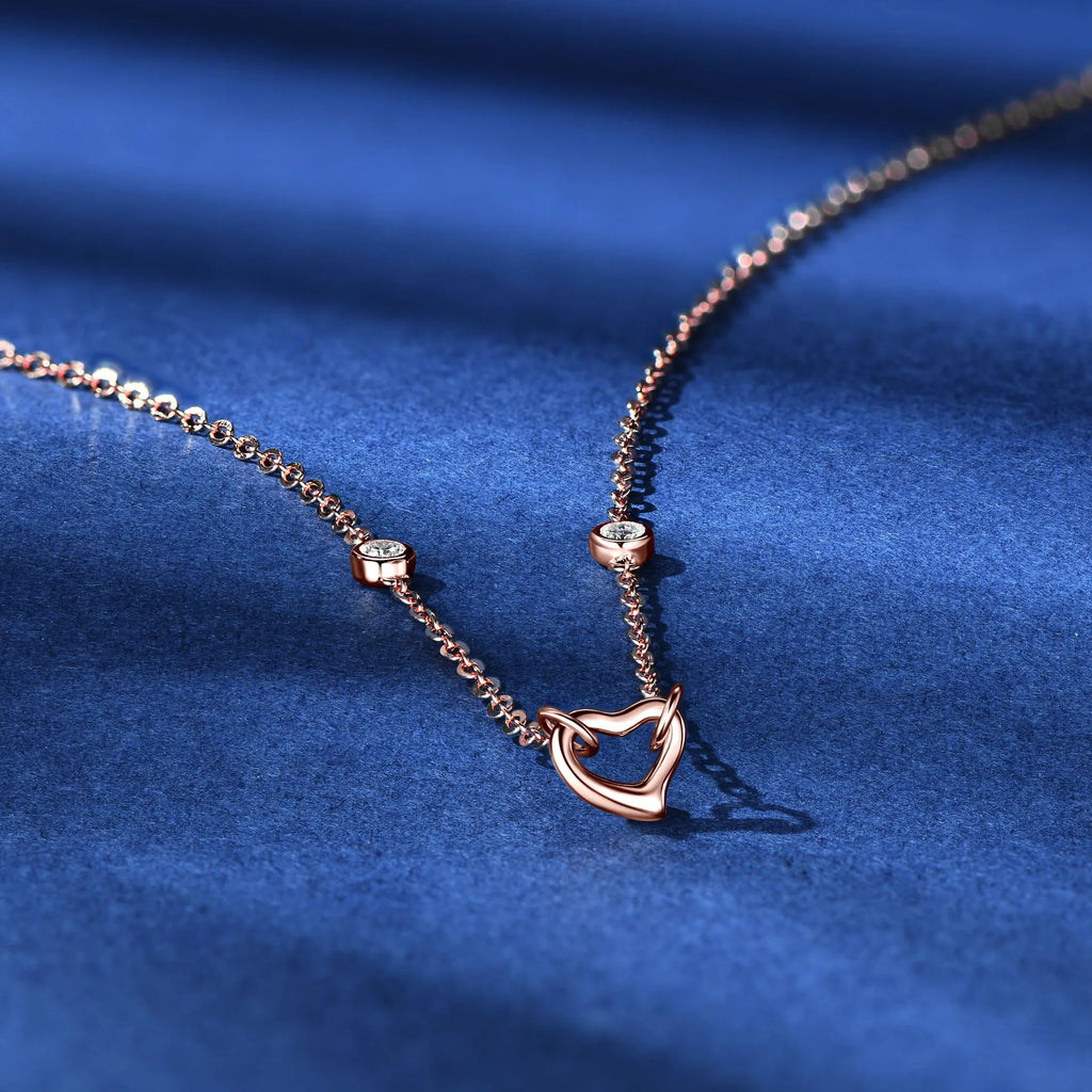Heart Shaped Necklace 925 Sterling Silver With Two Moissanite Accents On The Chain