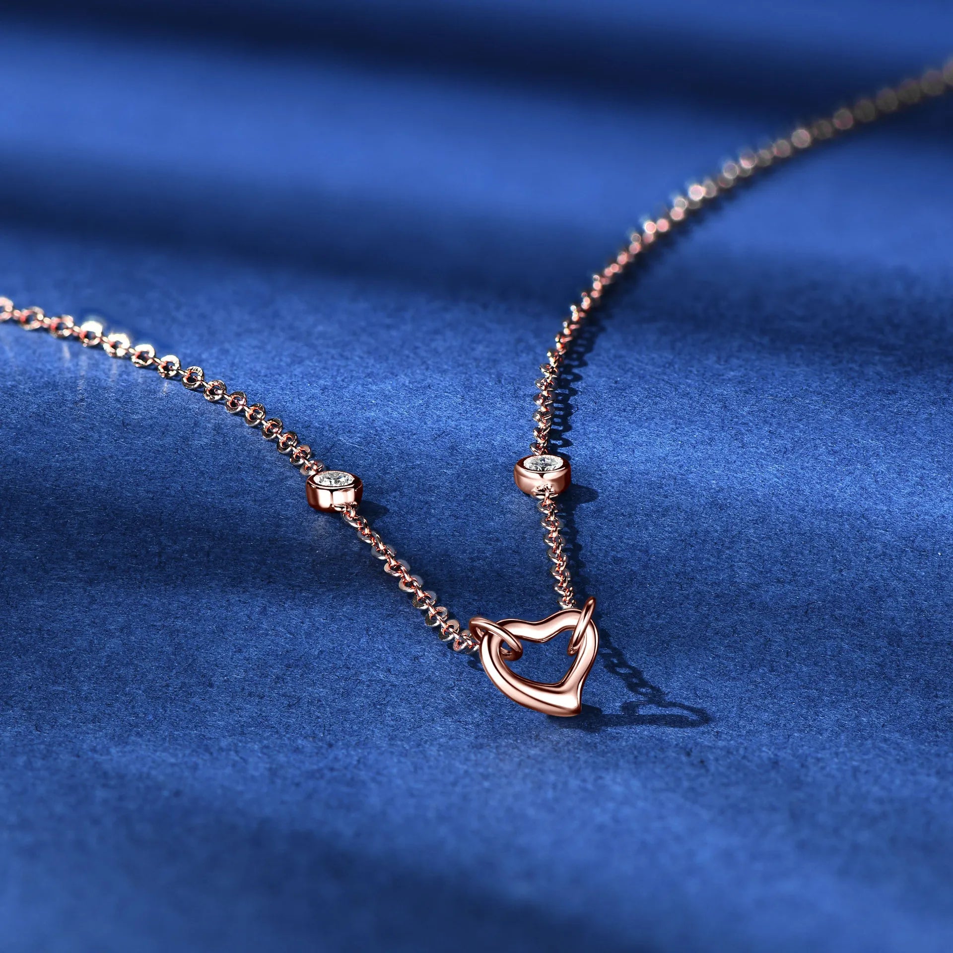 Heart Shaped Necklace 925 Sterling Silver With Two Moissanite Accents On The Chain
