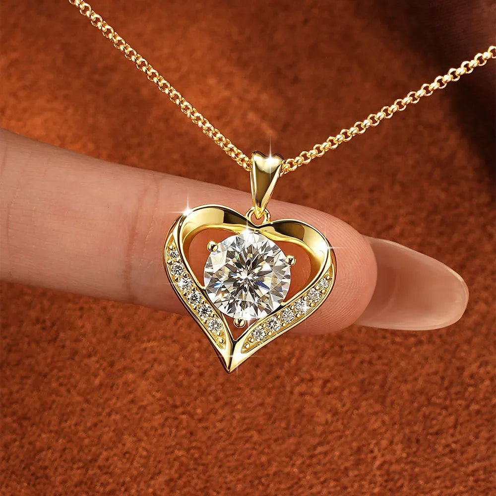 Moissanite Heart Pendant 925 Sterling Silver Necklace With 3 Carat Center Stone Held in a Heart Frame