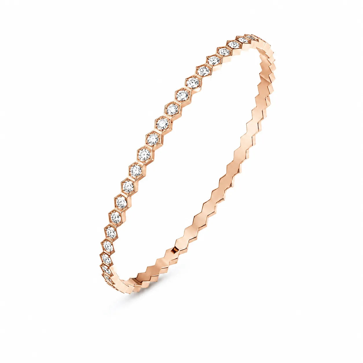 Tennis Bangle 925 Sterling Silver Cubic Zirconia Geometric Faceted Edge Design