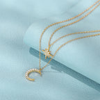 Moon And Star Necklace 925 Sterling Silver Layered Starburst