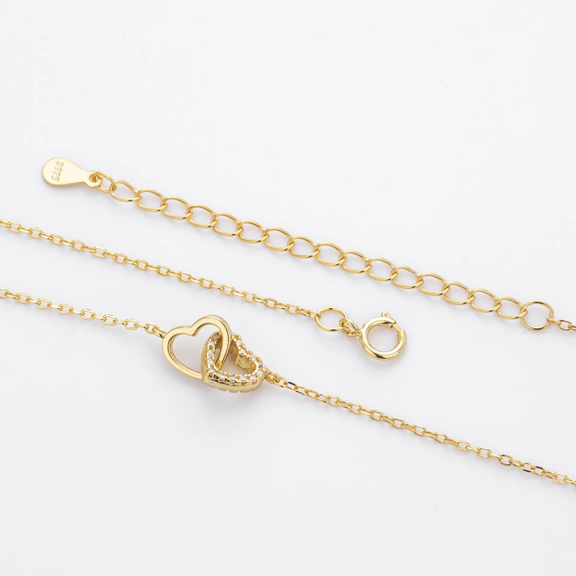 Double Heart Necklace 925 Sterling Silver Interlocking Heart Charm with Cubic Zirconia