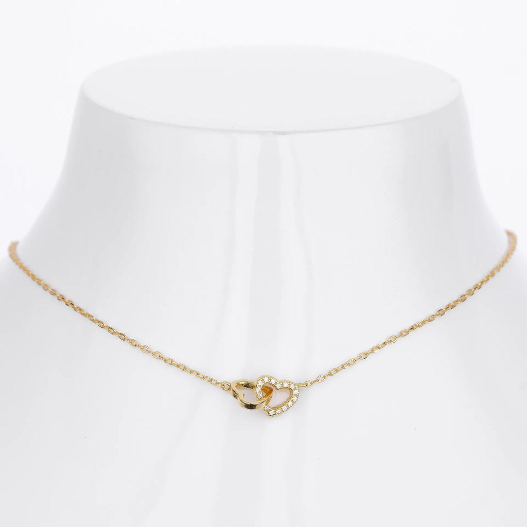 Double Heart Necklace 925 Sterling Silver Interlocking Heart Charm with Cubic Zirconia