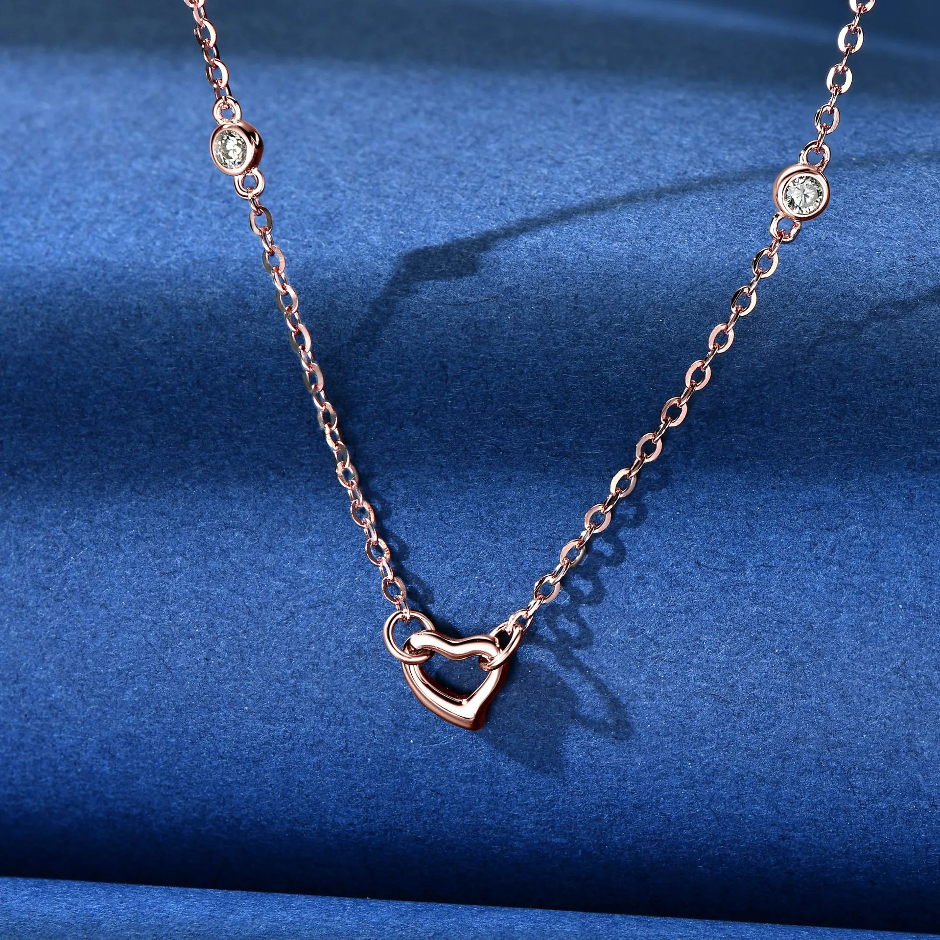 Heart Shaped Necklace 925 Sterling Silver With Two Moissanite Accents On The Chain