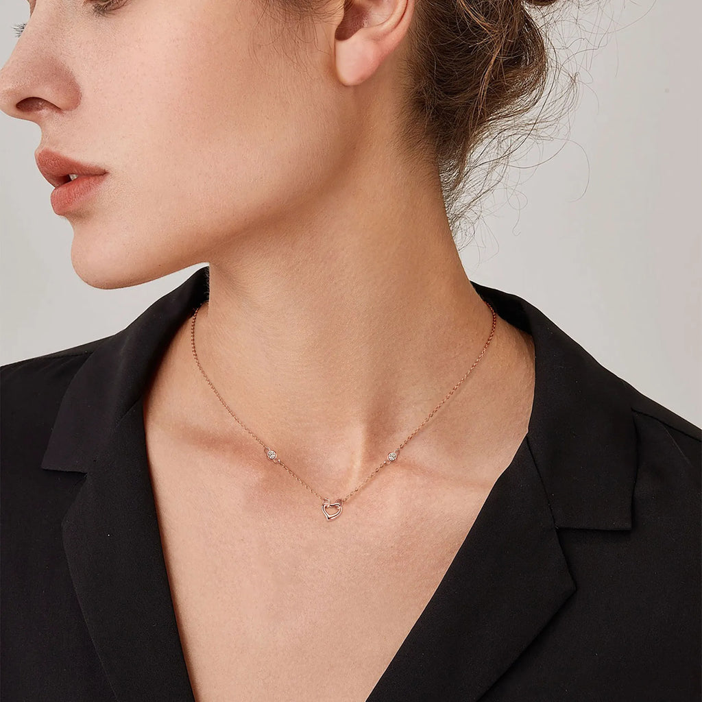 Heart Shaped Necklace 925 Sterling Silver With Two Moissanite Accents On The Chain