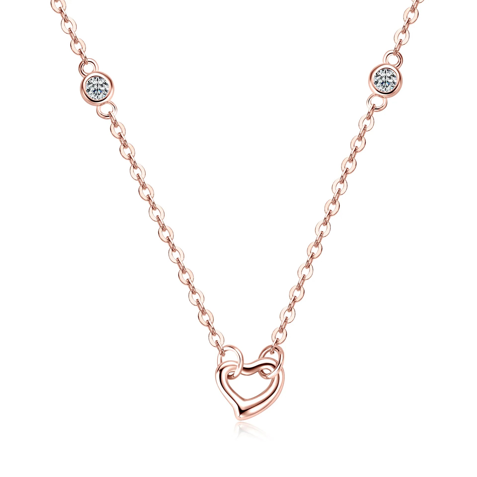 Heart Shaped Necklace 925 Sterling Silver With Two Moissanite Accents On The Chain