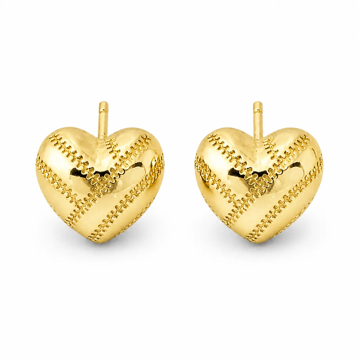 Heart Stud Earrings 925 Sterling Silver Baseball Stitch Design