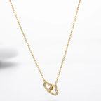 Double Heart Necklace 925 Sterling Silver Interlocking Heart Charm with Cubic Zirconia