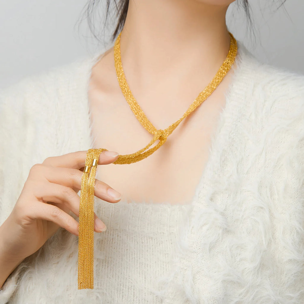 Long Tassel Necklace in 925 Sterling Silver Multi Strand Chain with Italian Inspiration