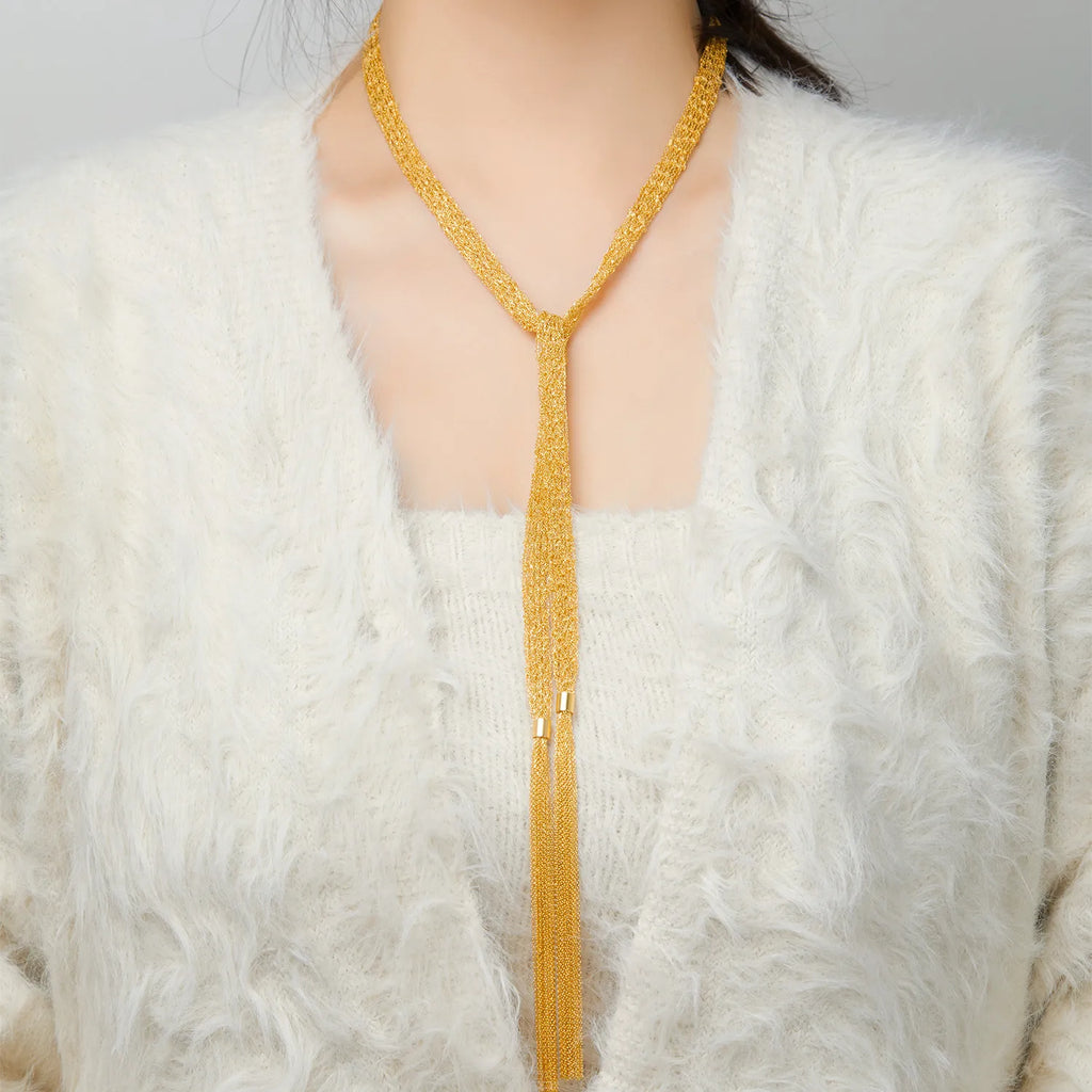 Long Tassel Necklace in 925 Sterling Silver Multi Strand Chain with Italian Inspiration