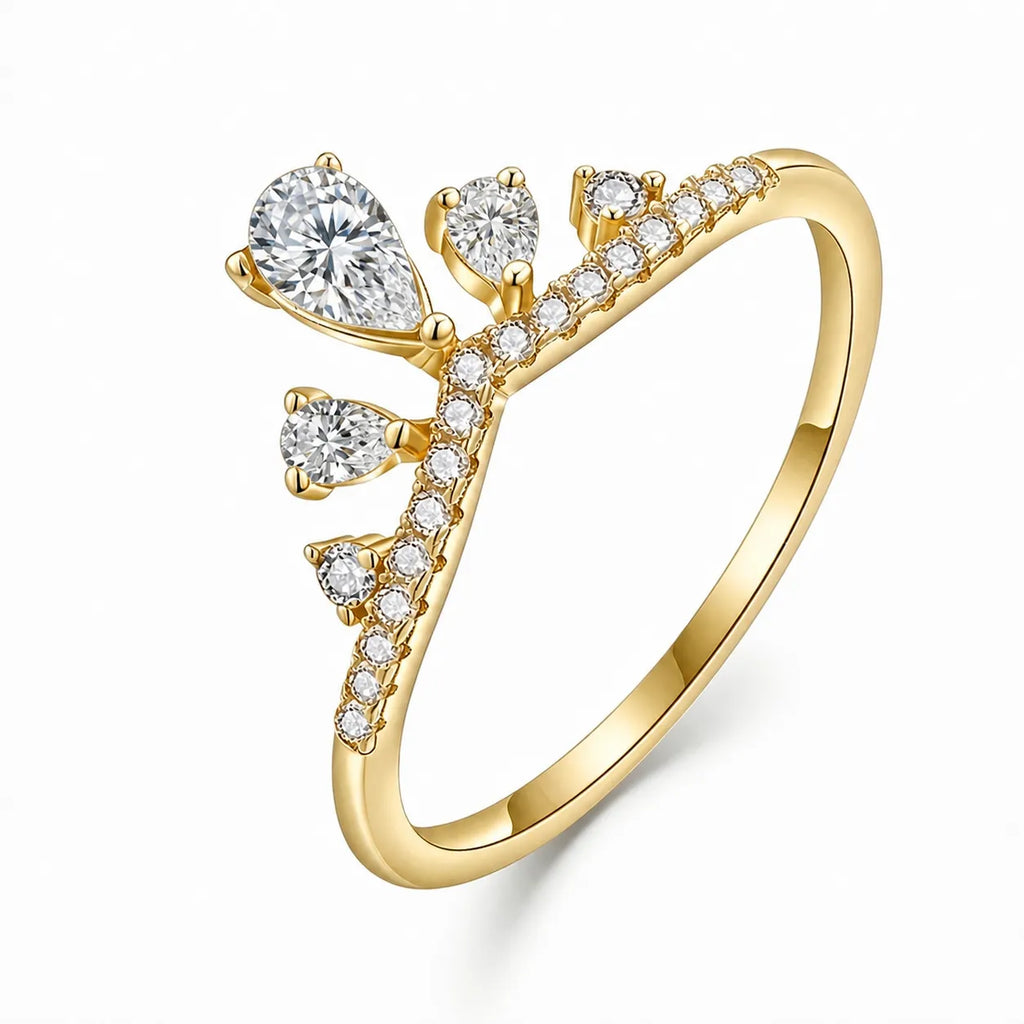 Crown Ring 925 Sterling Silver Moissanite Five Point Tiara Design