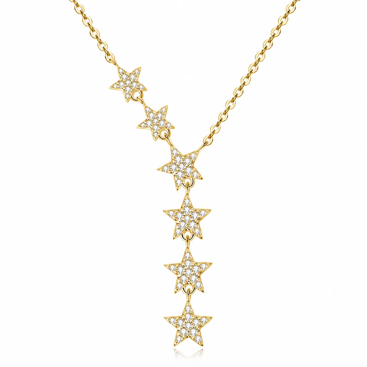 Star Necklace 925 Sterling Silver Moissanite Six Star Drop Design