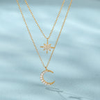 Moon And Star Necklace 925 Sterling Silver Layered Starburst
