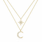 Moon And Star Necklace 925 Sterling Silver Layered Starburst