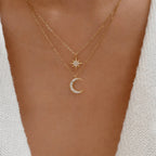 Moon And Star Necklace 925 Sterling Silver Layered Starburst