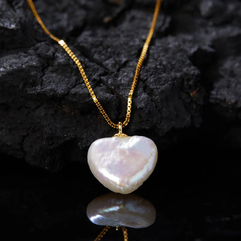 Pearl Heart Necklace 925 Sterling Silver Natural Baroque Pearl Pendant