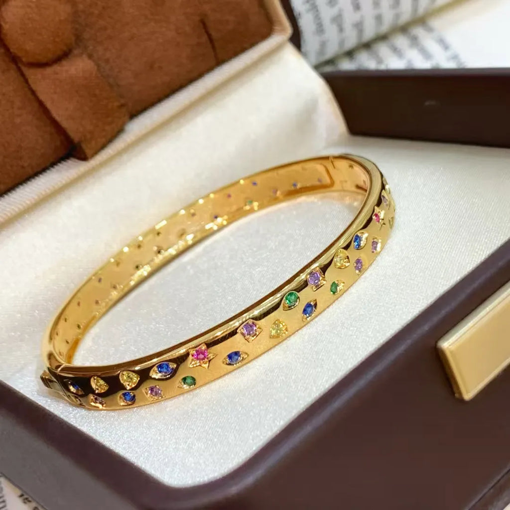Gemstone Bangle 925 Sterling Silver 18K Gold Plated Multicolor Gemstone Detail