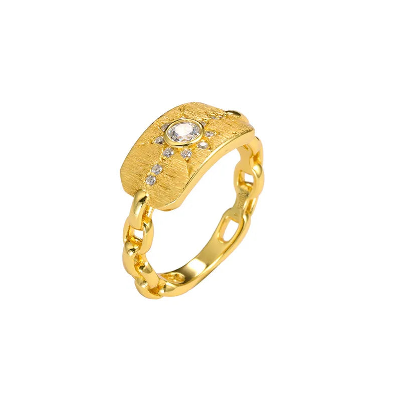 Vintage Sunburst Signet Ring in 925 Sterling Silver