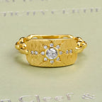 Vintage Sunburst Signet Ring in 925 Sterling Silver