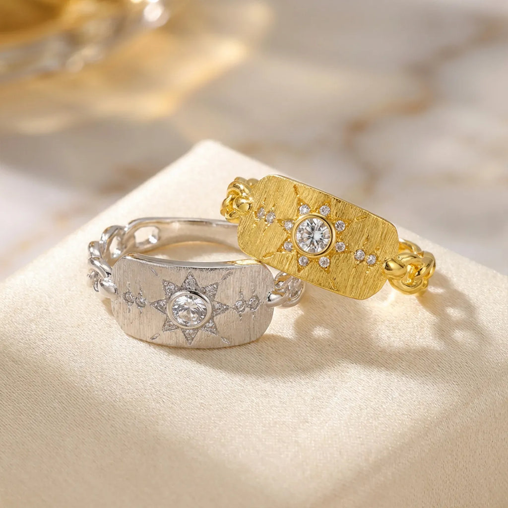 Vintage Sunburst Signet Ring in 925 Sterling Silver