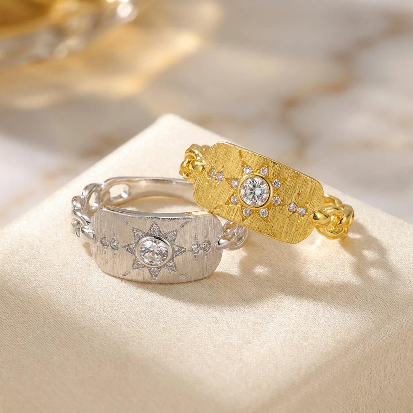 Vintage Sunburst Signet Ring in 925 Sterling Silver