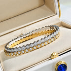 Tennis Bangle 925 Sterling Silver Cubic Zirconia Geometric Faceted Edge Design