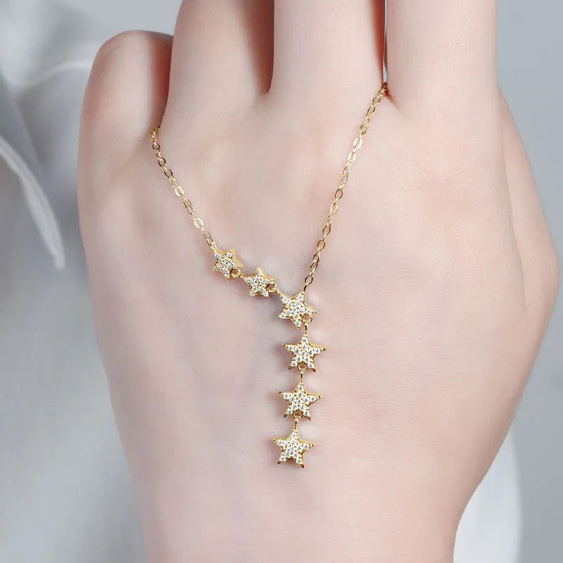 Star Necklace 925 Sterling Silver Moissanite Six Star Drop Design
