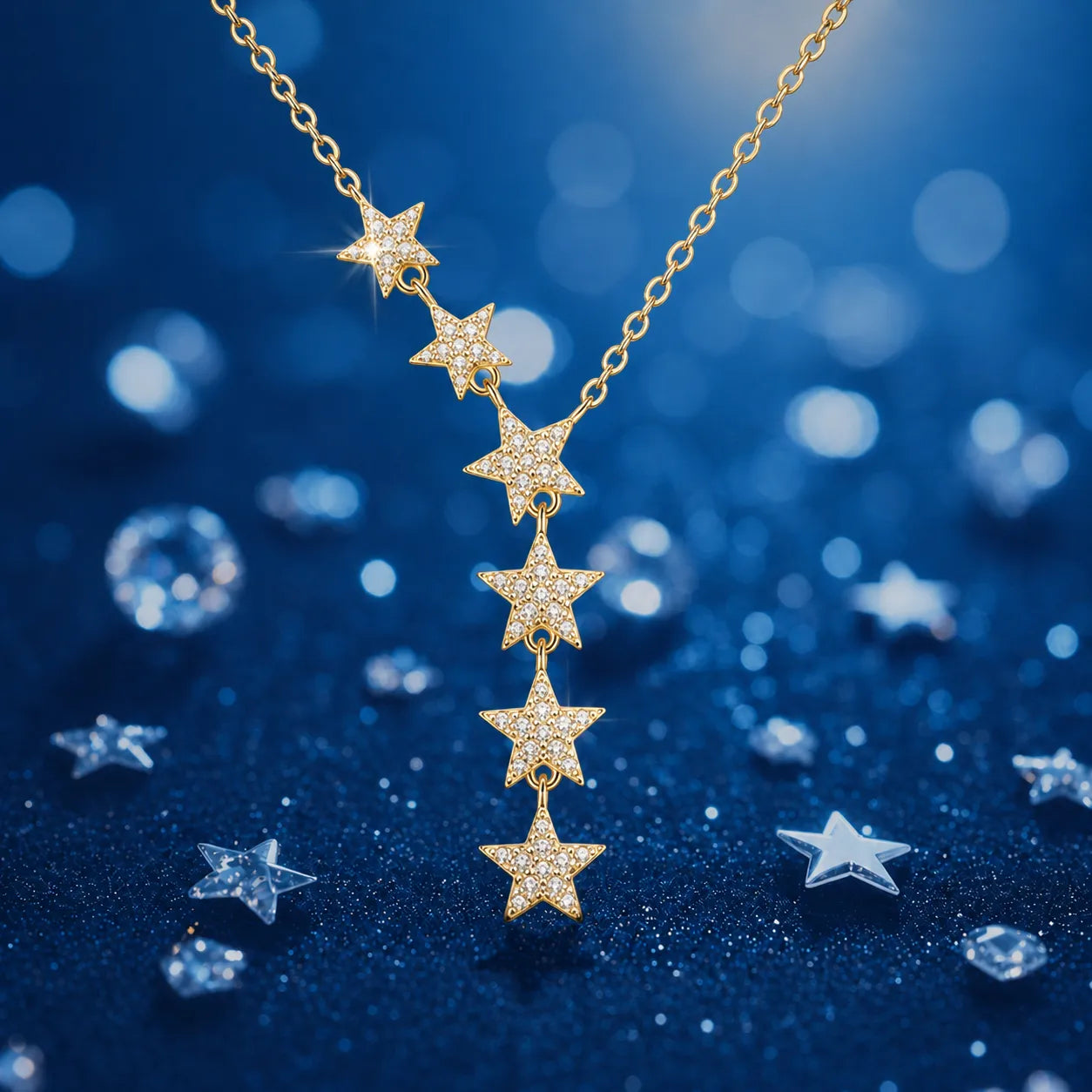 Star Necklace 925 Sterling Silver Moissanite Six Star Drop Design