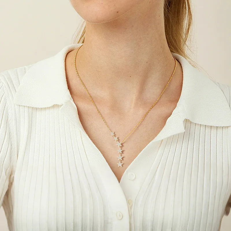 Star Necklace 925 Sterling Silver Moissanite Six Star Drop Design