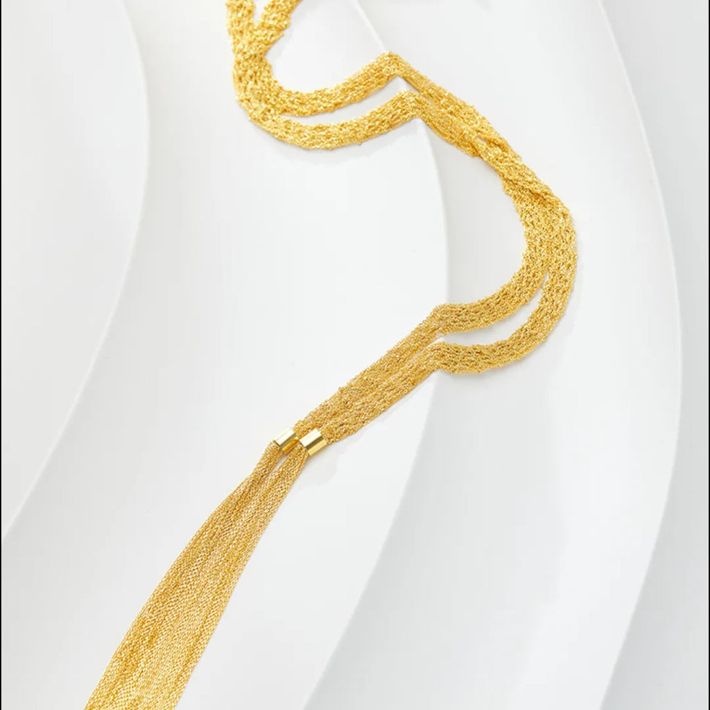 Long Tassel Necklace in 925 Sterling Silver Multi Strand Chain with Italian Inspiration