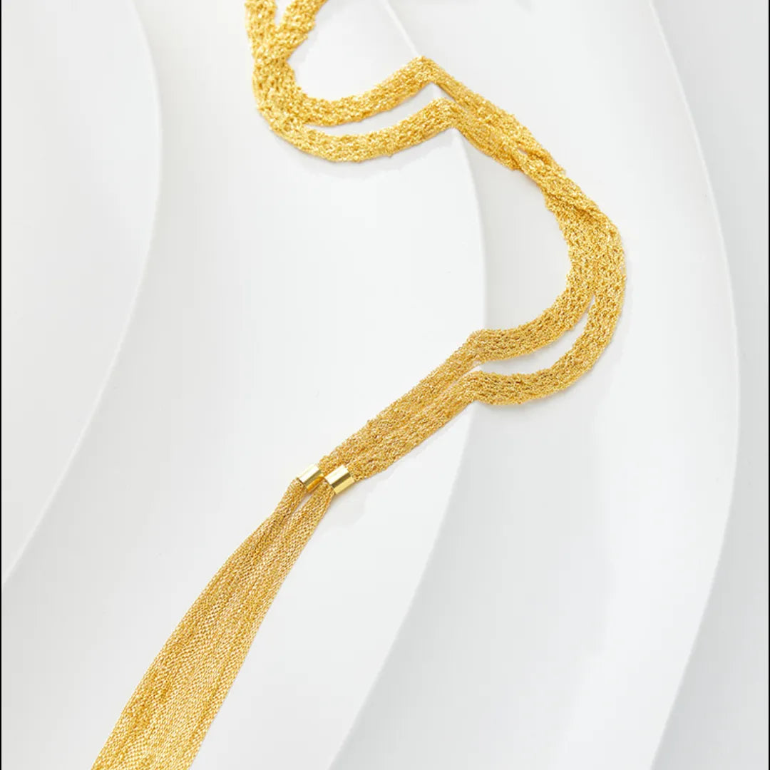 Long Tassel Necklace in 925 Sterling Silver Multi Strand Chain with Italian Inspiration