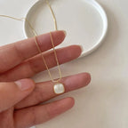 Mother of Pearl Necklace 925 Sterling Silver Rounded Square Pendant