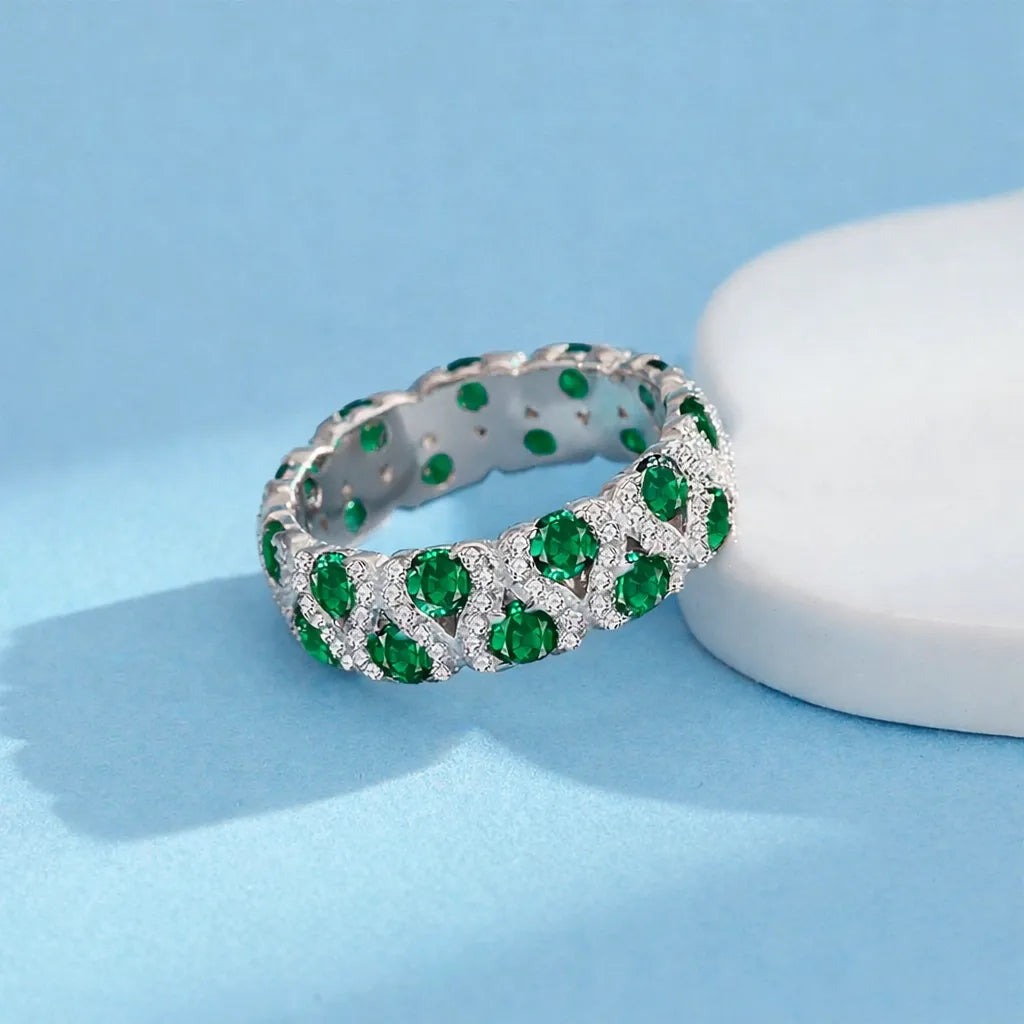 925 Sterling Silver Cubic Zirconia Wide Band Statement Ring