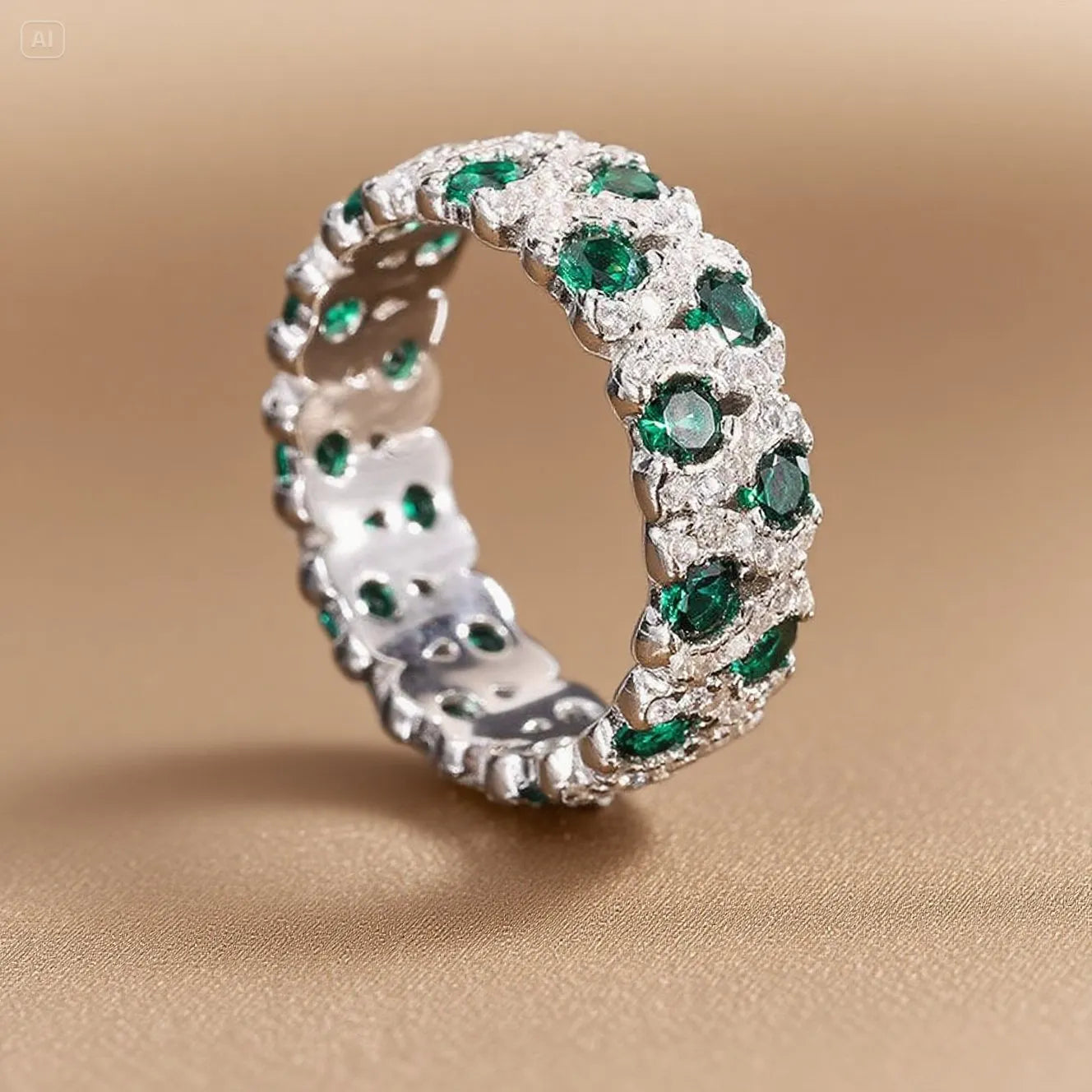 925 Sterling Silver Cubic Zirconia Wide Band Statement Ring