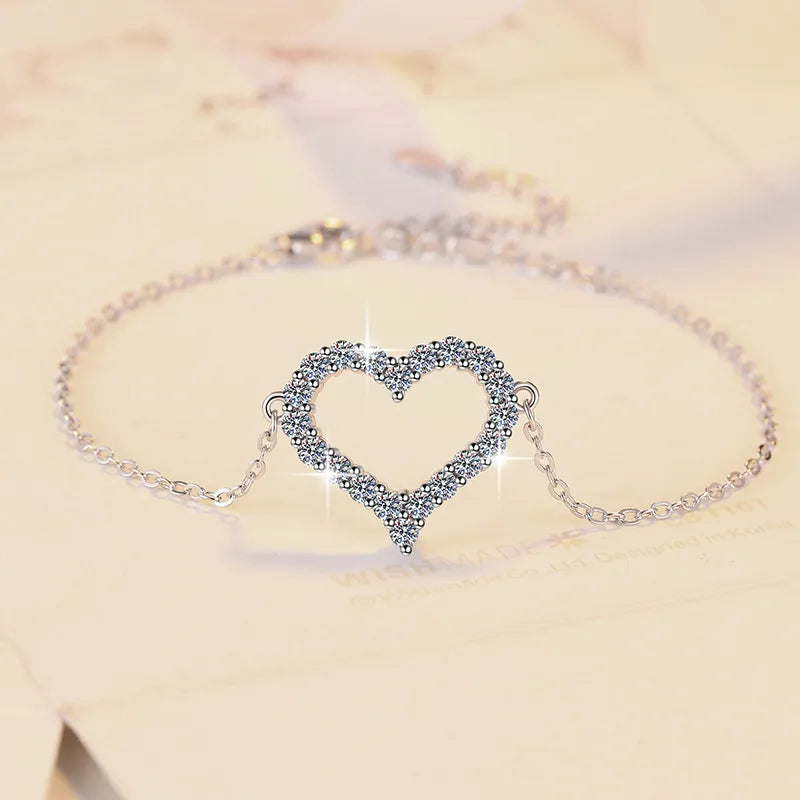 925 Sterling Silver Heart Bracelet with Cubic Zirconia for Women