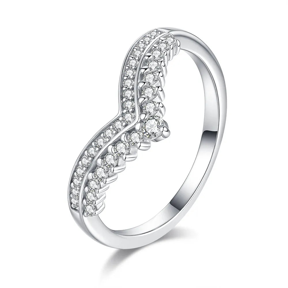 Heart Crown Ring 925 Sterling Silver Moissanite Curved Double Row Design