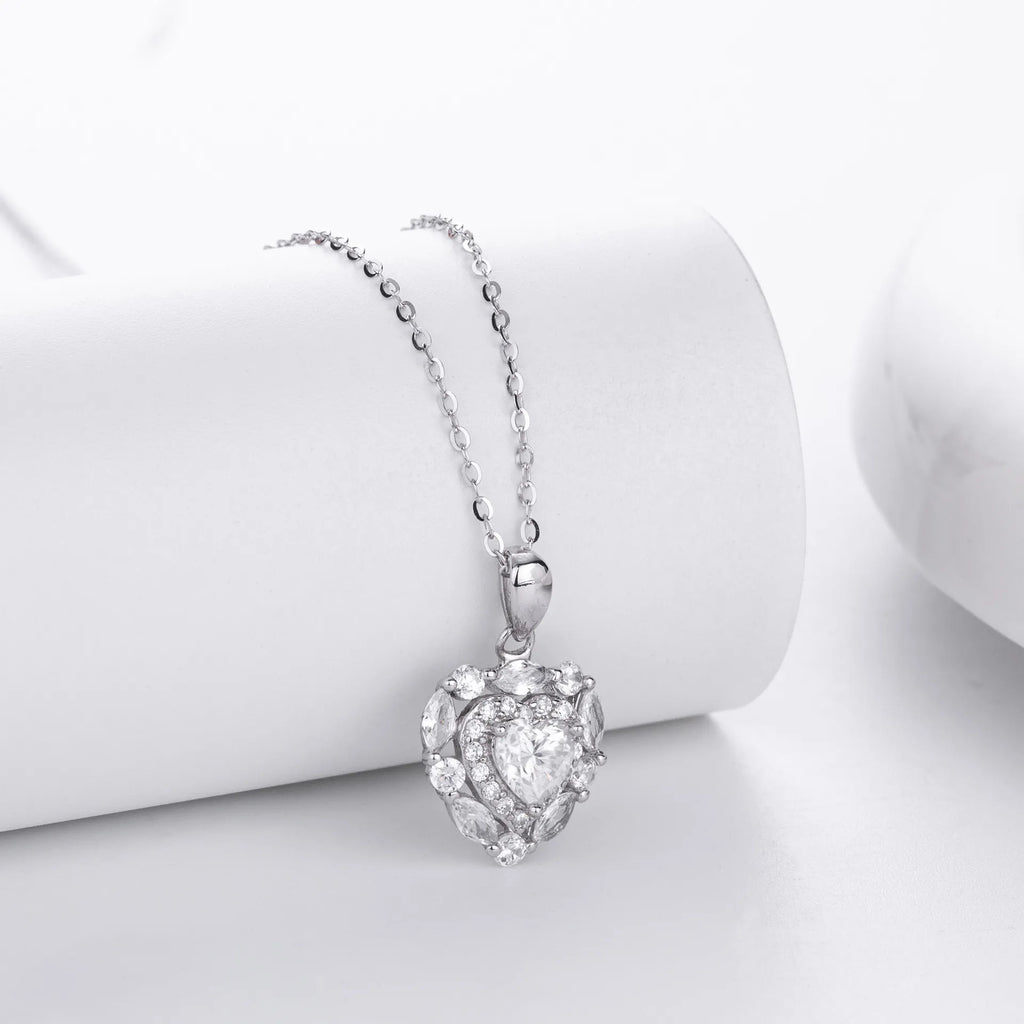 Moissanite Heart Necklace 925 Sterling Silver 0.5 Carat Heart Cut Stone With Pave Frame