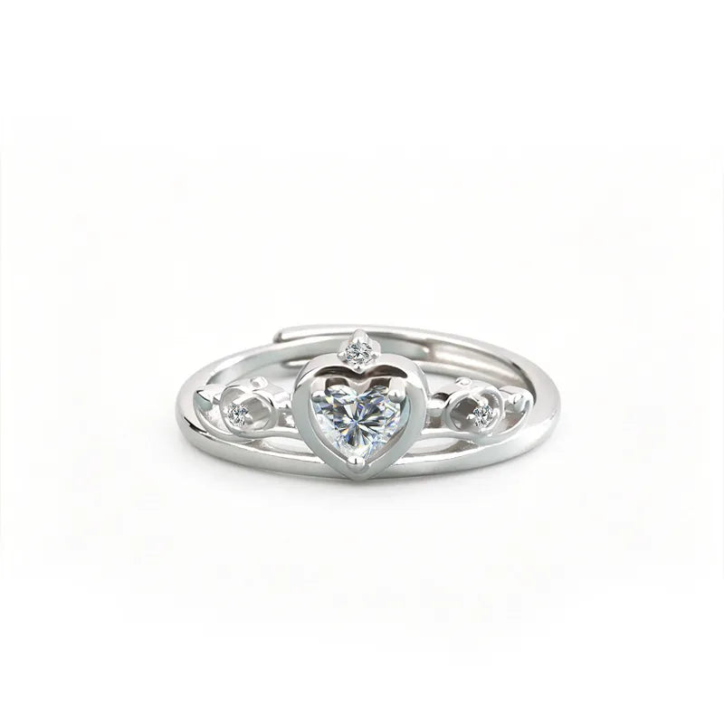 Heart Cut Moissanite Ring 925 Sterling Silver Crown Setting