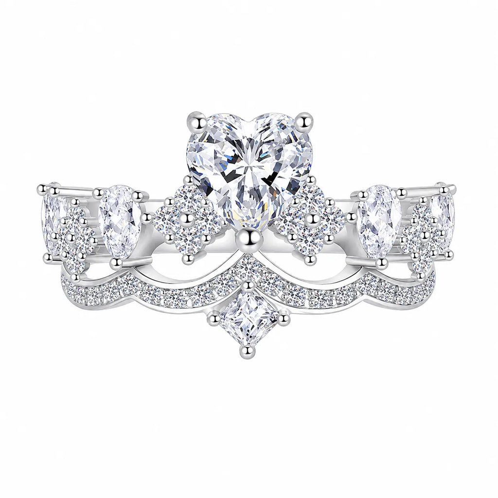 Heart Cut Moissanite Ring 925 Sterling Silver With Crown Setting