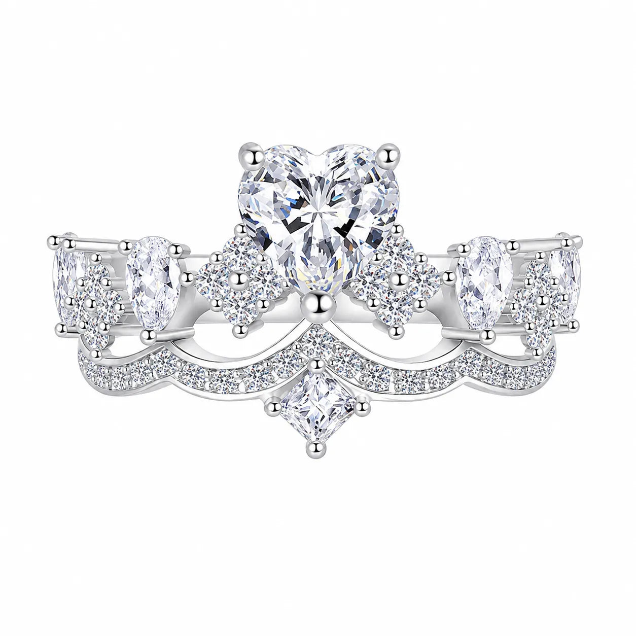 Heart Cut Moissanite Ring 925 Sterling Silver With Crown Setting