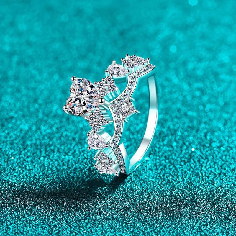 Heart Cut Moissanite Ring 925 Sterling Silver With Crown Setting