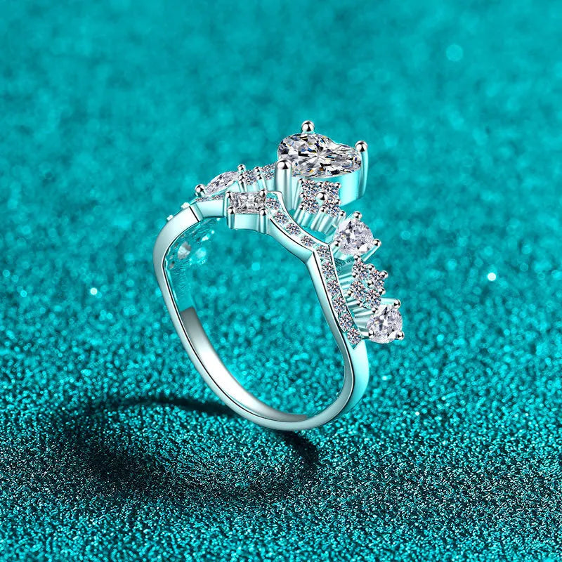 Heart Cut Moissanite Ring 925 Sterling Silver With Crown Setting