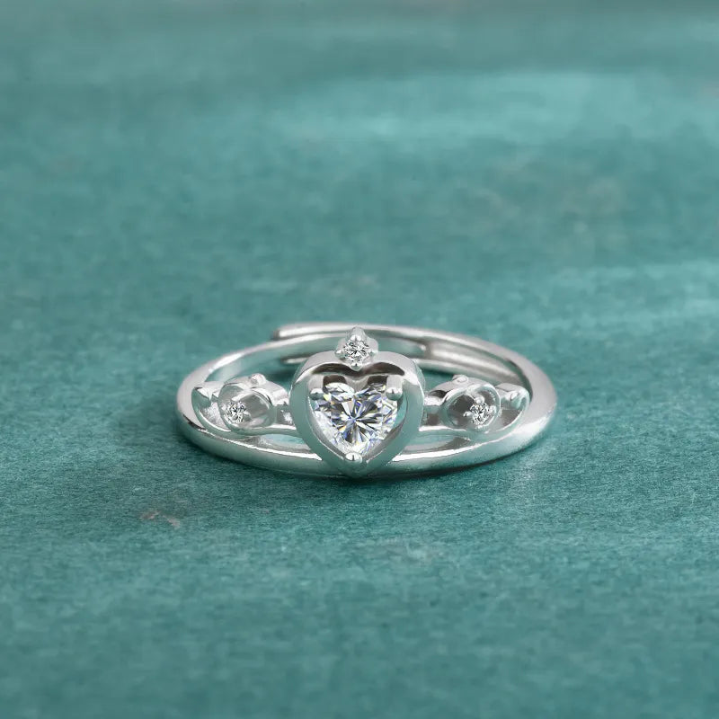Heart Cut Moissanite Ring 925 Sterling Silver Crown Setting