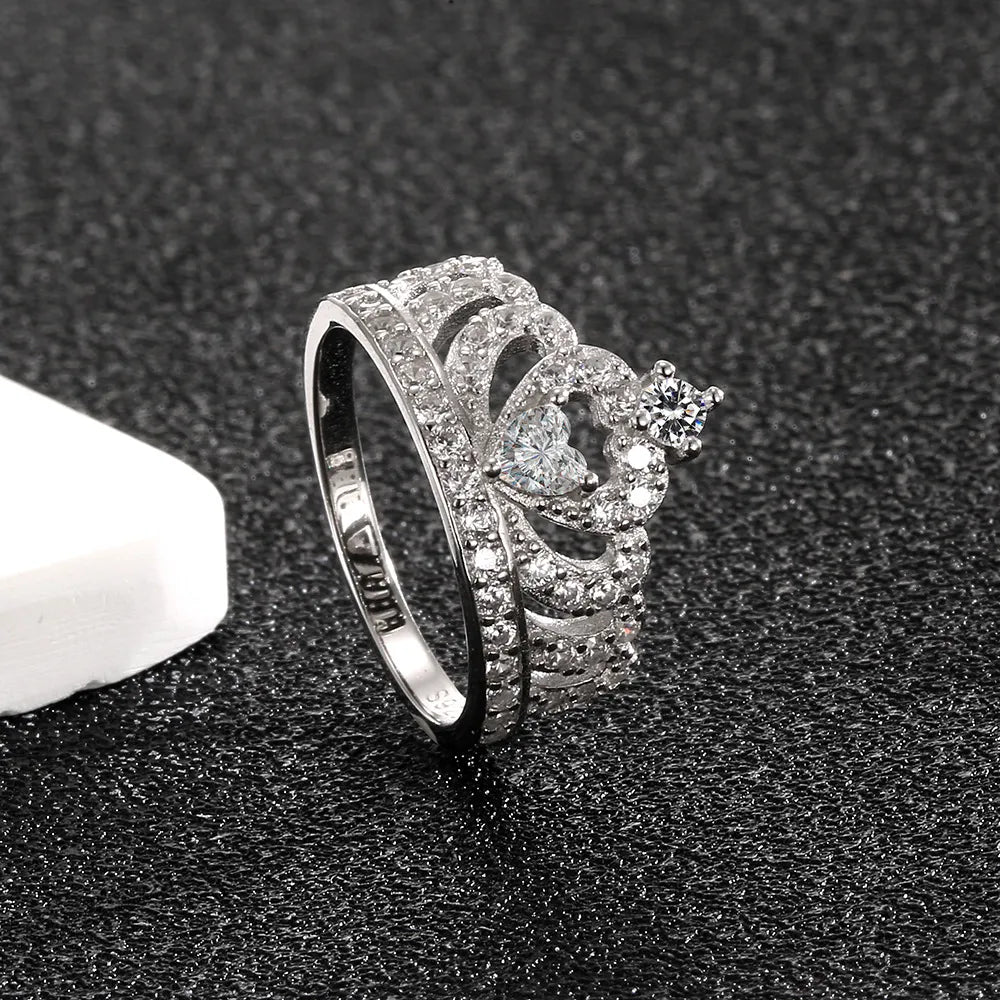 Tiara Ring 925 Sterling Silver Cubic Zirconia Heart Openwork Design