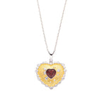 Heart Pendant Necklace 925 Sterling Silver 18K Gold Plated Textured Heart with Center Stone
