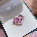 925 Sterling Silver Heart Ring Rose Gold Plated Pink Purple Cubic Zirconia Pave